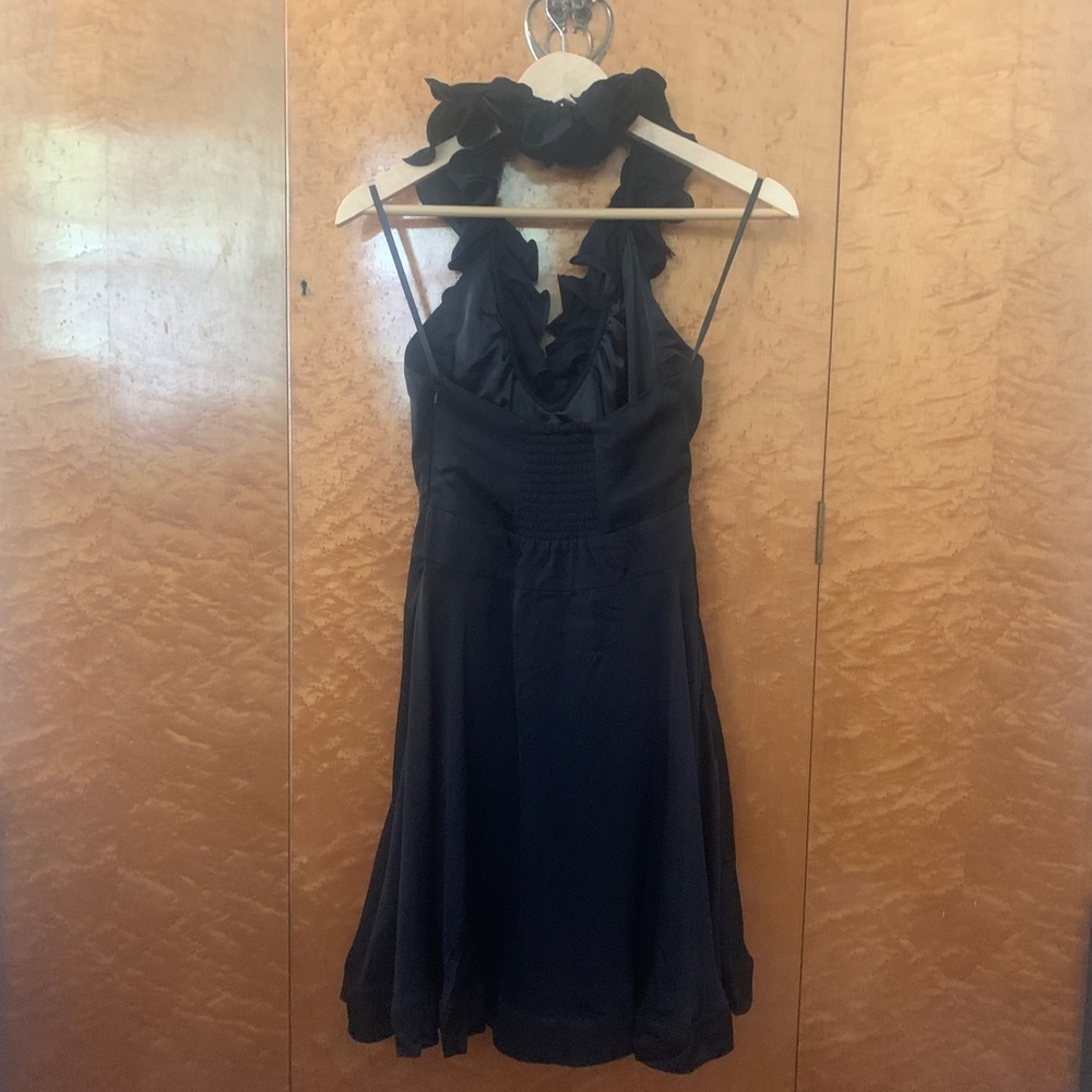Bebe Black Silk Ruffled Mini Halter Dress XS - Picture 4 of 7